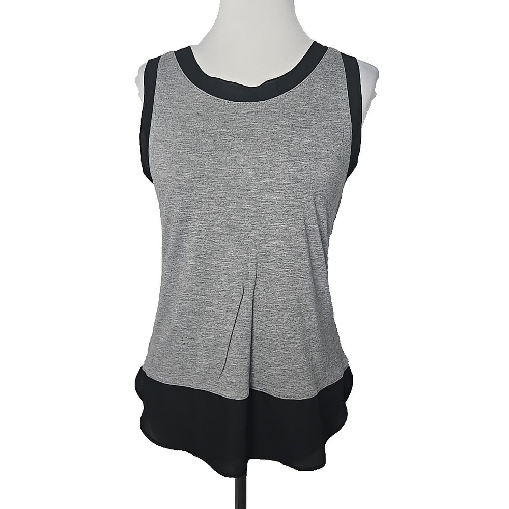 Ann Taylor Loft Petites Gray Jersey & Black Chiffon Trim Tank Top Size SP